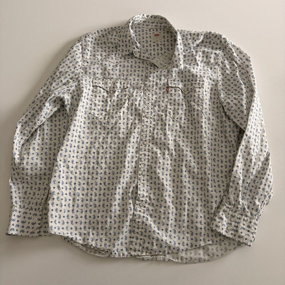 Levi's Classic Western Shirt Mens Standard Fit XL White Paisley Pearl Snap